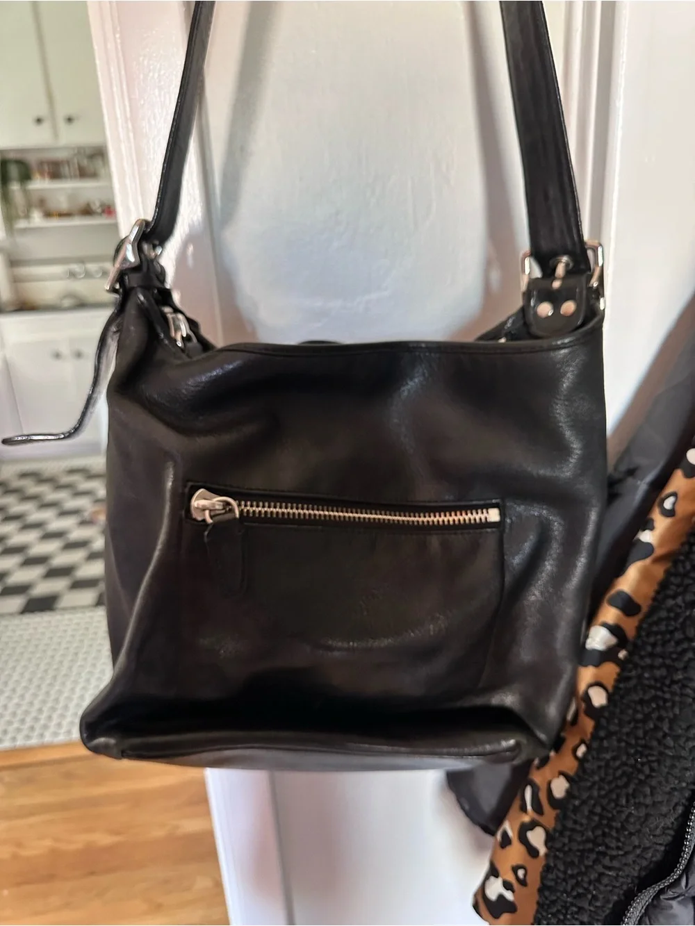 Coach Black Leather Shoulder Bag with Tassels